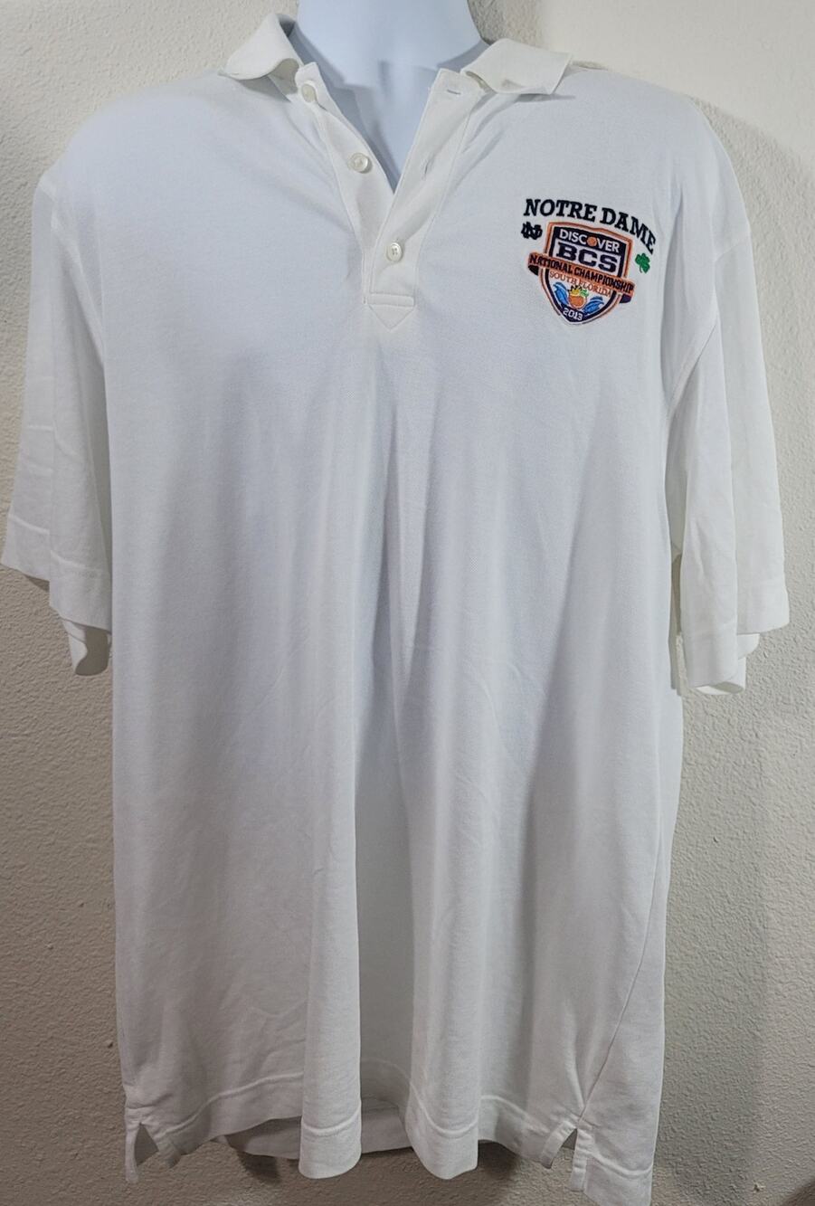 Cutter Buck White Notre Dame BCS 2013 National Championship Polo Shirt XL Drytec